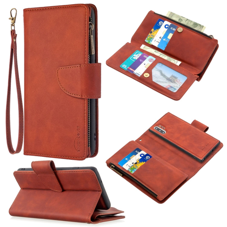 For Samsung Galaxy Note10+ Skin Feel Detachable Magnetic Zipper Horizontal Flip PU Leather Case with Multi-Card Slots & Holder & Wallet & Photo Frame & Lanyard