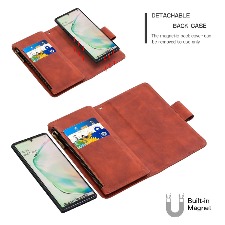 For Samsung Galaxy Note10+ Skin Feel Detachable Magnetic Zipper Horizontal Flip PU Leather Case with Multi-Card Slots & Holder & Wallet & Photo Frame & Lanyard