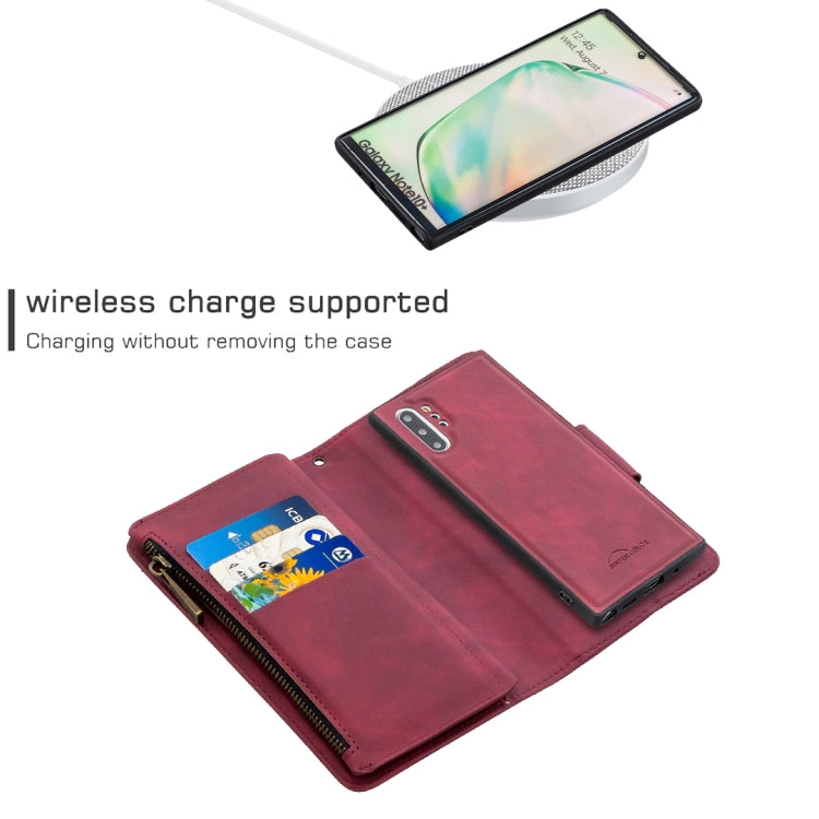 For Samsung Galaxy Note10+ Skin Feel Detachable Magnetic Zipper Horizontal Flip PU Leather Case with Multi-Card Slots & Holder & Wallet & Photo Frame & Lanyard