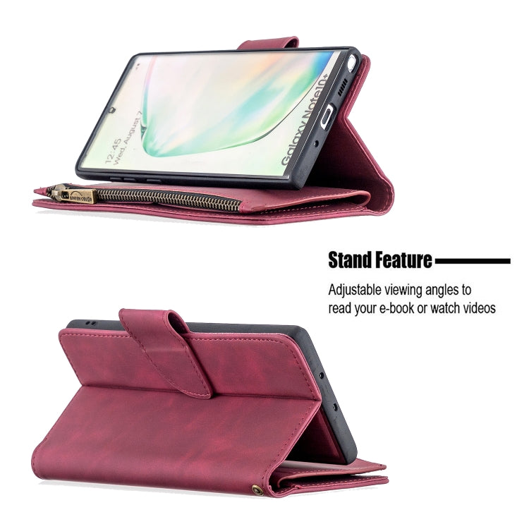 For Samsung Galaxy Note10+ Skin Feel Detachable Magnetic Zipper Horizontal Flip PU Leather Case with Multi-Card Slots & Holder & Wallet & Photo Frame & Lanyard