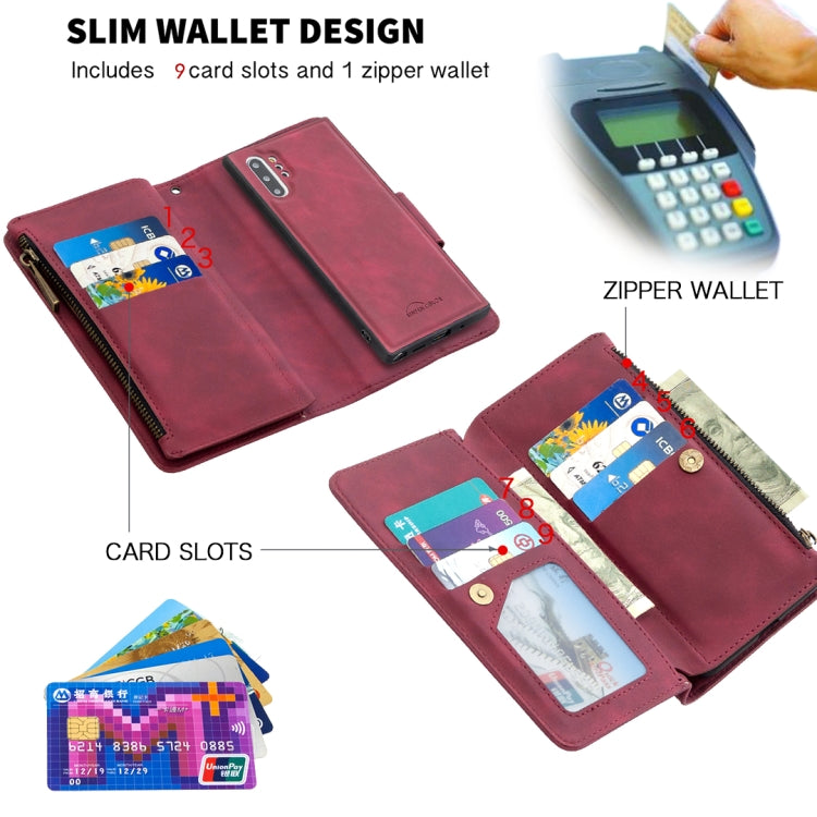 For Samsung Galaxy Note10+ Skin Feel Detachable Magnetic Zipper Horizontal Flip PU Leather Case with Multi-Card Slots & Holder & Wallet & Photo Frame & Lanyard
