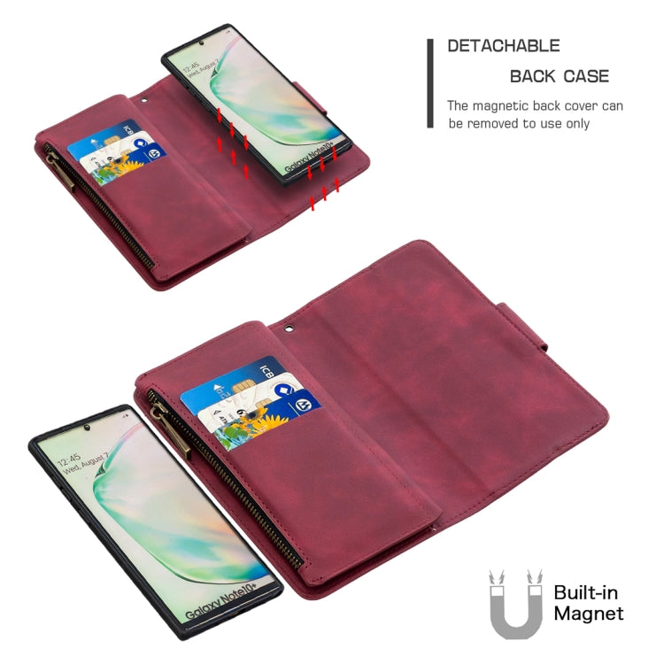 For Samsung Galaxy Note10+ Skin Feel Detachable Magnetic Zipper Horizontal Flip PU Leather Case with Multi-Card Slots & Holder & Wallet & Photo Frame & Lanyard