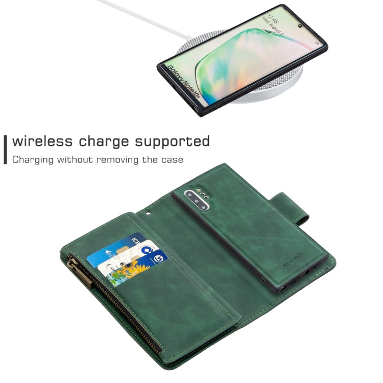 For Samsung Galaxy Note10+ Skin Feel Detachable Magnetic Zipper Horizontal Flip PU Leather Case with Multi-Card Slots & Holder & Wallet & Photo Frame & Lanyard