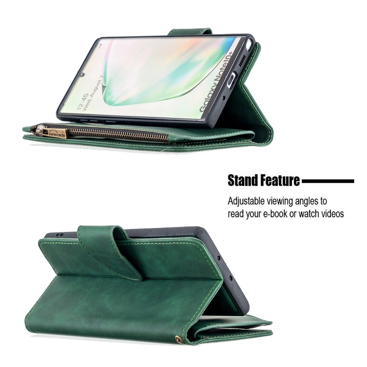 For Samsung Galaxy Note10+ Skin Feel Detachable Magnetic Zipper Horizontal Flip PU Leather Case with Multi-Card Slots & Holder & Wallet & Photo Frame & Lanyard