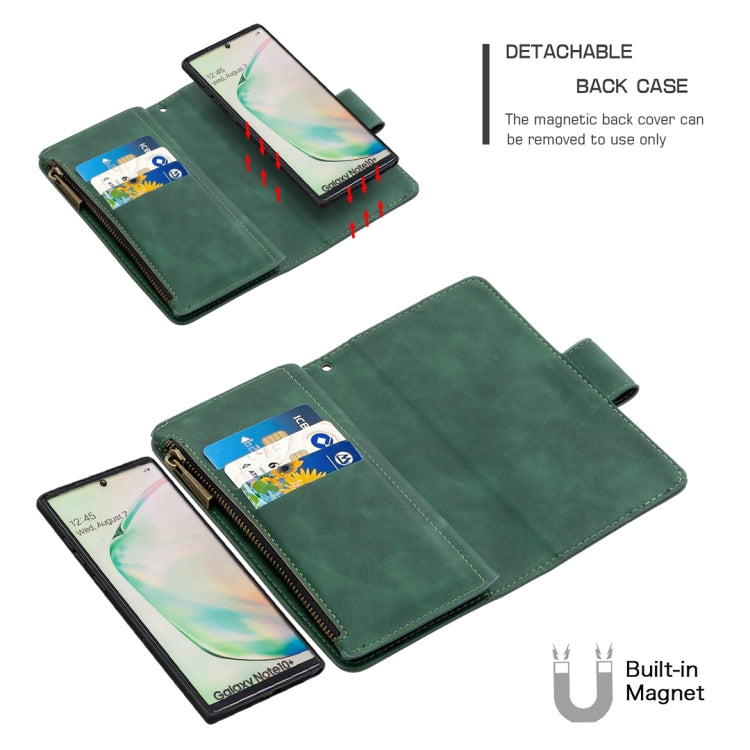 For Samsung Galaxy Note10+ Skin Feel Detachable Magnetic Zipper Horizontal Flip PU Leather Case with Multi-Card Slots & Holder & Wallet & Photo Frame & Lanyard