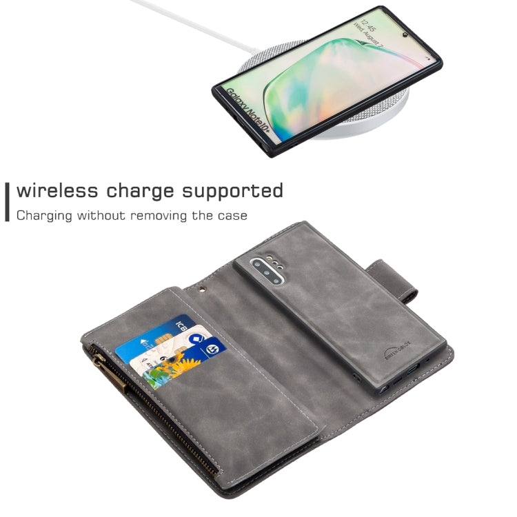 For Samsung Galaxy Note10+ Skin Feel Detachable Magnetic Zipper Horizontal Flip PU Leather Case with Multi-Card Slots & Holder & Wallet & Photo Frame & Lanyard