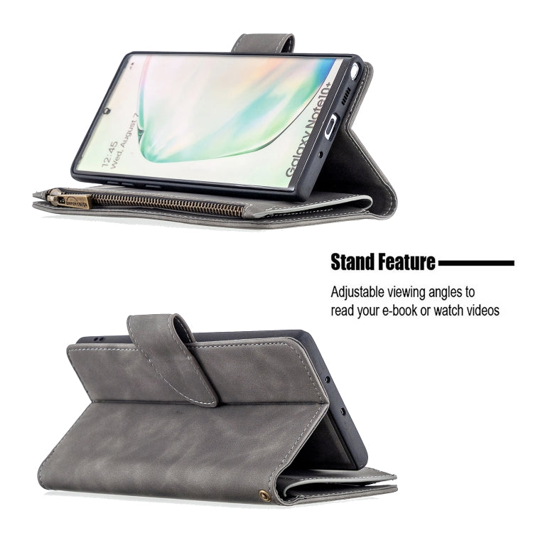 For Samsung Galaxy Note10+ Skin Feel Detachable Magnetic Zipper Horizontal Flip PU Leather Case with Multi-Card Slots & Holder & Wallet & Photo Frame & Lanyard