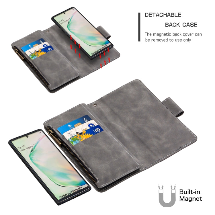 For Samsung Galaxy Note10+ Skin Feel Detachable Magnetic Zipper Horizontal Flip PU Leather Case with Multi-Card Slots & Holder & Wallet & Photo Frame & Lanyard