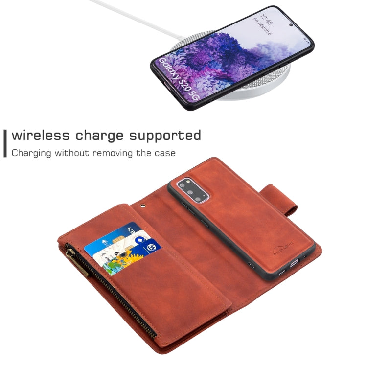 For Samsung Galaxy S20 Skin Feel Detachable Magnetic Zipper Horizontal Flip PU Leather Case with Multi-Card Slots & Holder & Wallet & Photo Frame & Lanyard
