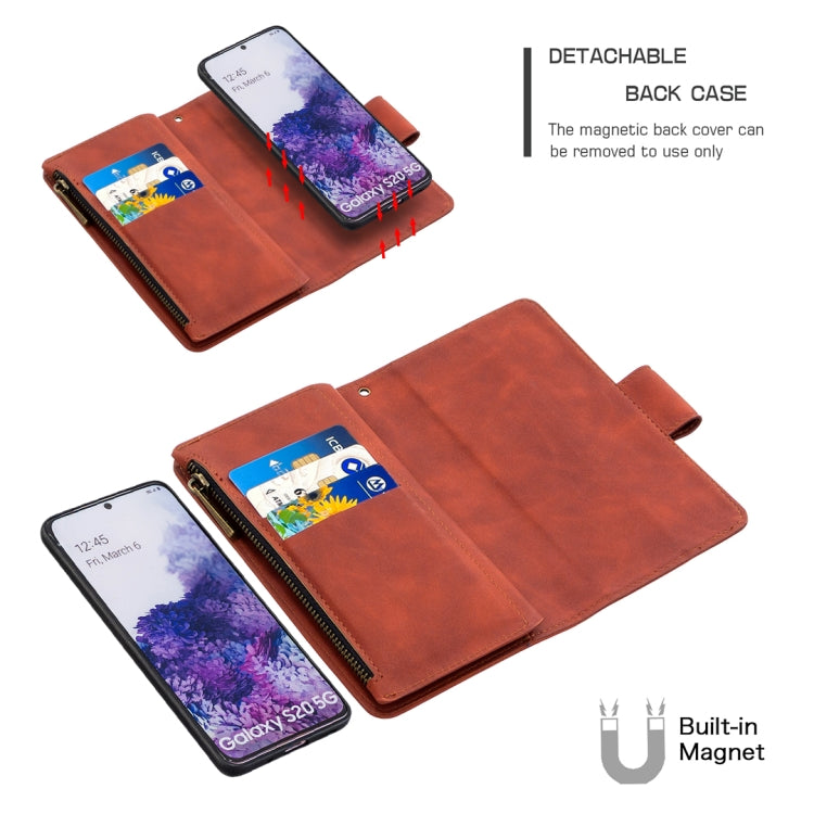 For Samsung Galaxy S20 Skin Feel Detachable Magnetic Zipper Horizontal Flip PU Leather Case with Multi-Card Slots & Holder & Wallet & Photo Frame & Lanyard