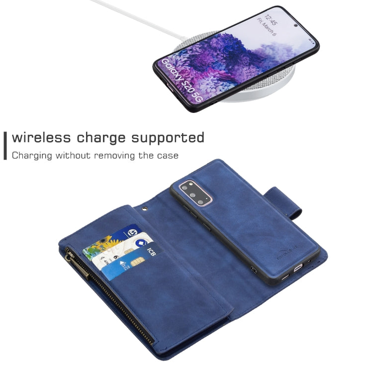For Samsung Galaxy S20 Skin Feel Detachable Magnetic Zipper Horizontal Flip PU Leather Case with Multi-Card Slots & Holder & Wallet & Photo Frame & Lanyard