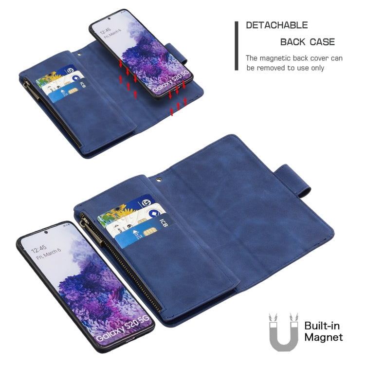 For Samsung Galaxy S20 Skin Feel Detachable Magnetic Zipper Horizontal Flip PU Leather Case with Multi-Card Slots & Holder & Wallet & Photo Frame & Lanyard