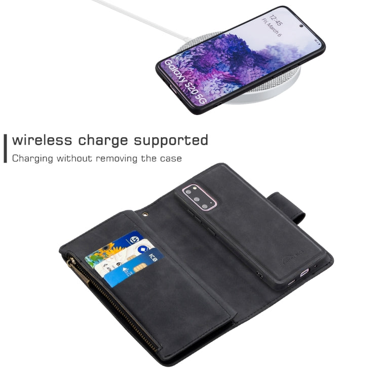 For Samsung Galaxy S20 Skin Feel Detachable Magnetic Zipper Horizontal Flip PU Leather Case with Multi-Card Slots & Holder & Wallet & Photo Frame & Lanyard