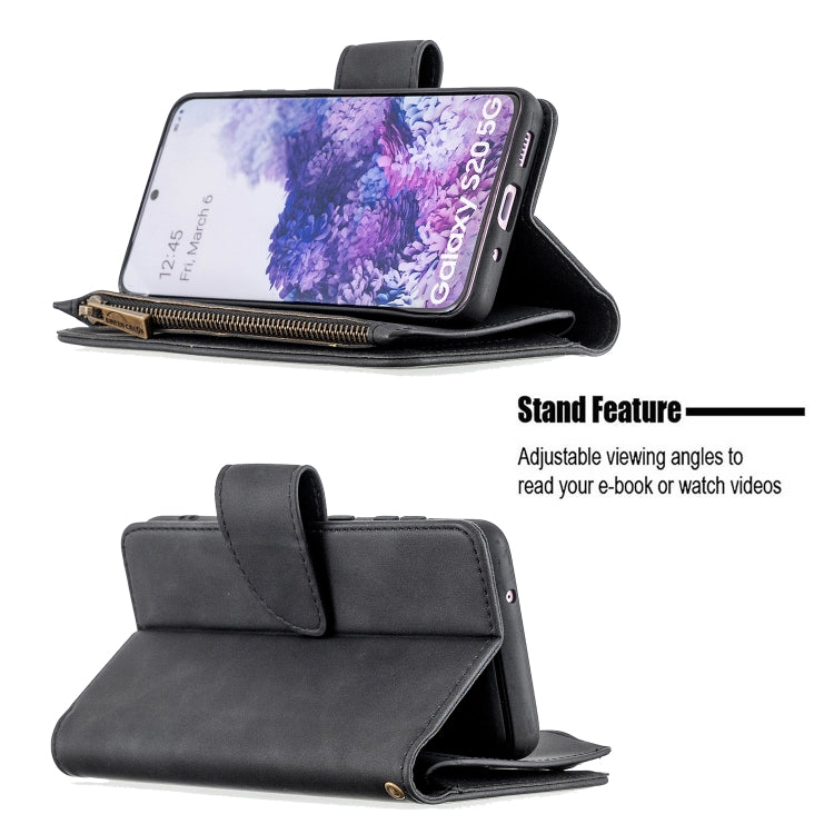 For Samsung Galaxy S20 Skin Feel Detachable Magnetic Zipper Horizontal Flip PU Leather Case with Multi-Card Slots & Holder & Wallet & Photo Frame & Lanyard