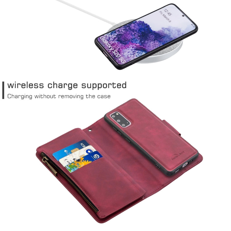 For Samsung Galaxy S20 Skin Feel Detachable Magnetic Zipper Horizontal Flip PU Leather Case with Multi-Card Slots & Holder & Wallet & Photo Frame & Lanyard