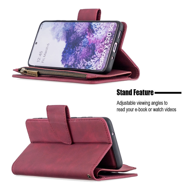 For Samsung Galaxy S20 Skin Feel Detachable Magnetic Zipper Horizontal Flip PU Leather Case with Multi-Card Slots & Holder & Wallet & Photo Frame & Lanyard