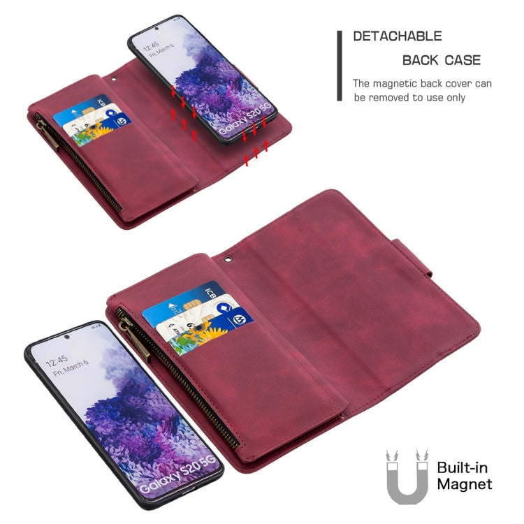 For Samsung Galaxy S20 Skin Feel Detachable Magnetic Zipper Horizontal Flip PU Leather Case with Multi-Card Slots & Holder & Wallet & Photo Frame & Lanyard