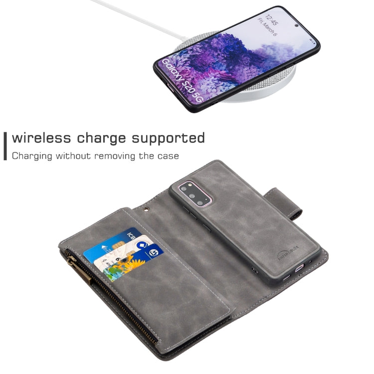 For Samsung Galaxy S20 Skin Feel Detachable Magnetic Zipper Horizontal Flip PU Leather Case with Multi-Card Slots & Holder & Wallet & Photo Frame & Lanyard