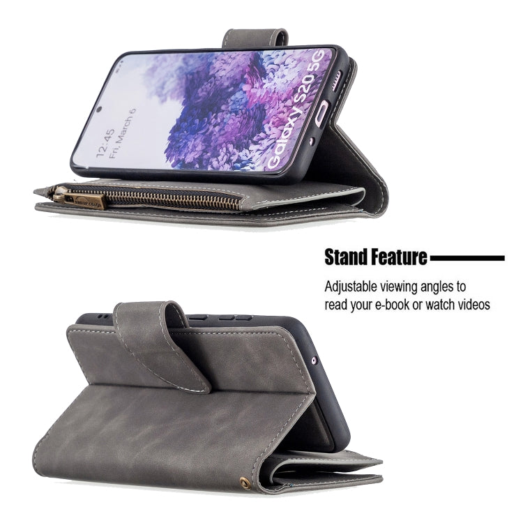 For Samsung Galaxy S20 Skin Feel Detachable Magnetic Zipper Horizontal Flip PU Leather Case with Multi-Card Slots & Holder & Wallet & Photo Frame & Lanyard