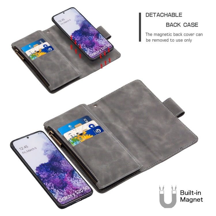 For Samsung Galaxy S20 Skin Feel Detachable Magnetic Zipper Horizontal Flip PU Leather Case with Multi-Card Slots & Holder & Wallet & Photo Frame & Lanyard