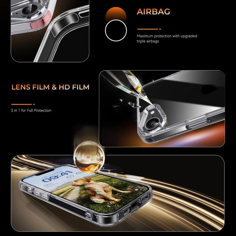 For iPhone 17e / 16e iPAKY Crystal Clear Series Shockproof PC + TPU Protective Phone Case - Transparent