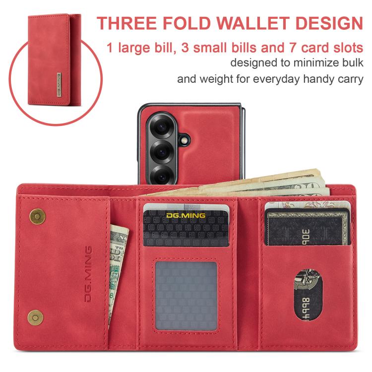 For Galaxy Z Fold7 5G DG.MING M1 Series 3-Fold Multi Card Wallet + Magnetic Phone Case