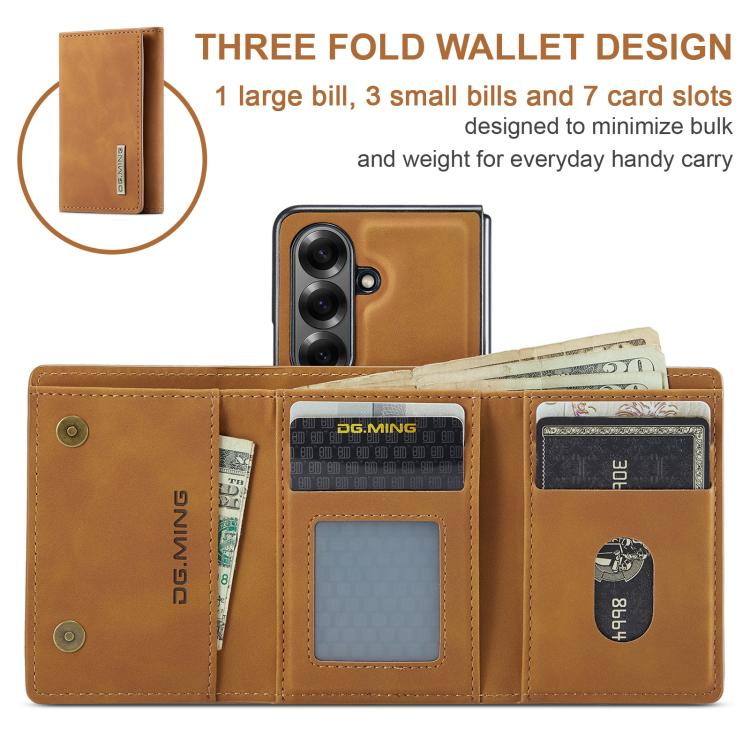 For Galaxy Z Fold7 5G DG.MING M1 Series 3-Fold Multi Card Wallet + Magnetic Phone Case