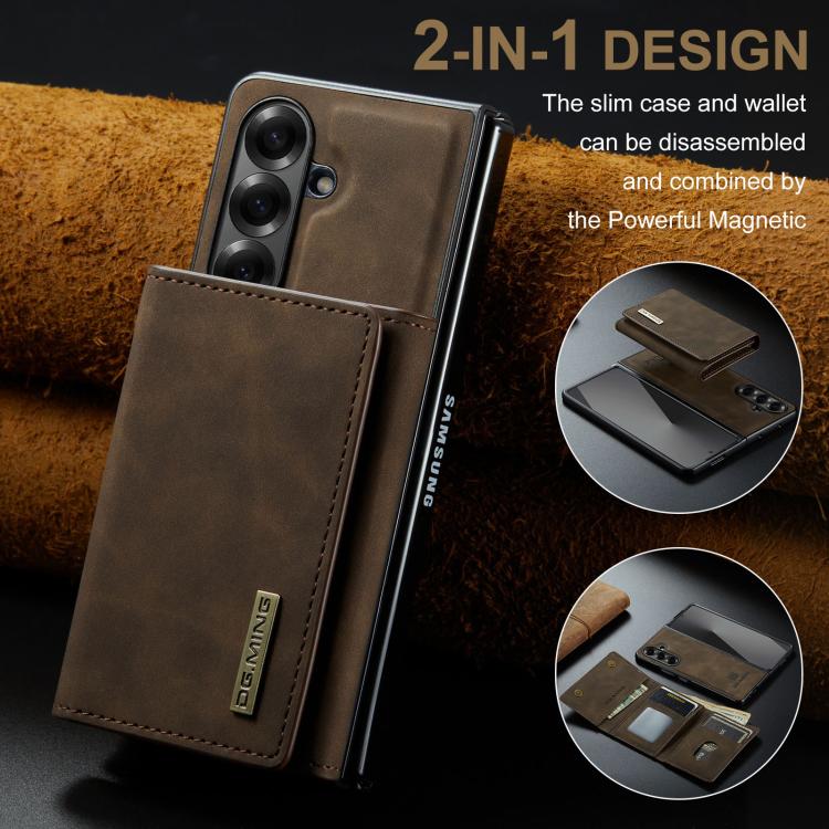 For Galaxy Z Fold7 5G DG.MING M1 Series 3-Fold Multi Card Wallet + Magnetic Phone Case