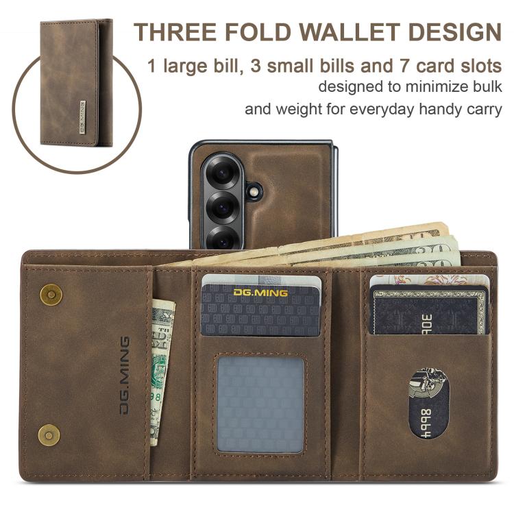 For Galaxy Z Fold7 5G DG.MING M1 Series 3-Fold Multi Card Wallet + Magnetic Phone Case