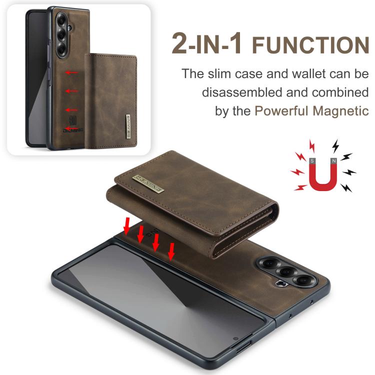 For Galaxy Z Fold7 5G DG.MING M1 Series 3-Fold Multi Card Wallet + Magnetic Phone Case