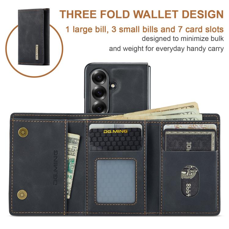 For Galaxy Z Fold7 5G DG.MING M1 Series 3-Fold Multi Card Wallet + Magnetic Phone Case