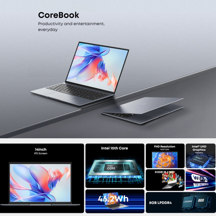CHUWI CoreBook 14.1 inch Laptop, 8GB+512GB, Windows 11 Intel Ice Lake i3-1005G1 Dual Core