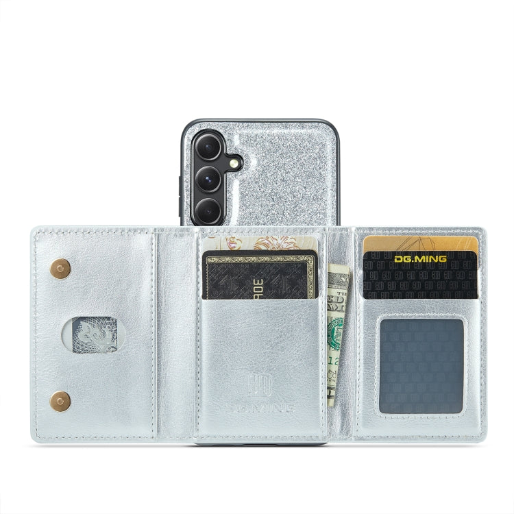 For Samsung Galaxy S23 FE 5G DG.MING M3 Series Glitter Powder Card Bag Leather Case