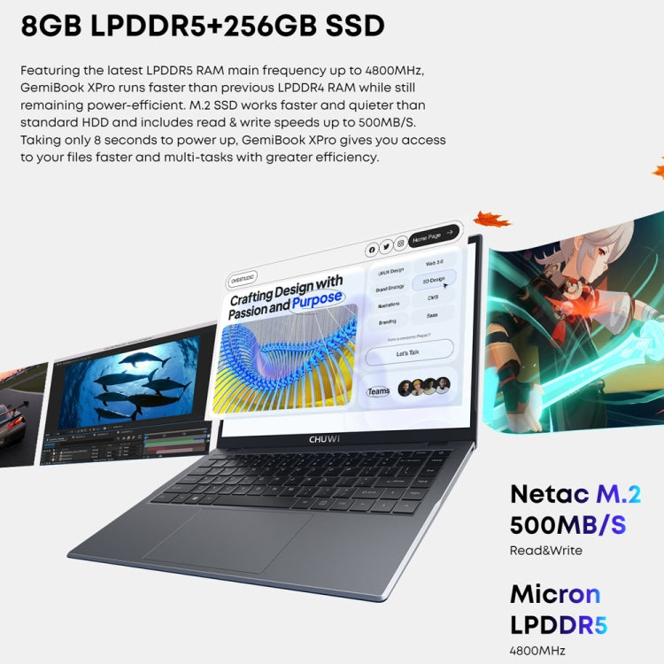 CHUWI GemiBook XPro 14.1 inch Laptop, 8GB+256GB, Windows 11 Intel Alder Lake-N N100 Quad Core