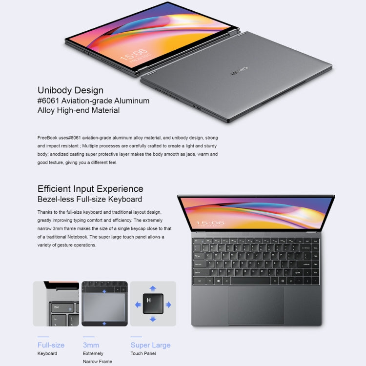 CHUWI FreeBook 13.5 inch Yoga Laptop, 12GB+512GB, Windows 11 Intel Alder Lake-N N100 Quad Core