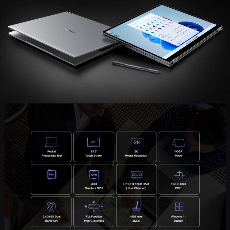 CHUWI FreeBook 13.5 inch Yoga Laptop, 12GB+512GB, Windows 11 Intel Alder Lake-N N100 Quad Core