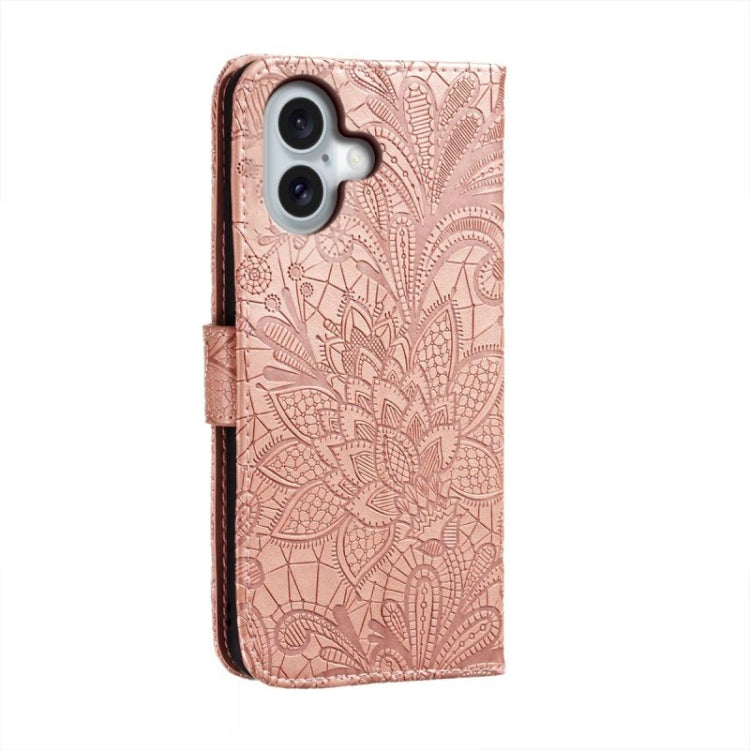 For iPhone 16 Lace Flower Embossing Flip Leather Phone Case