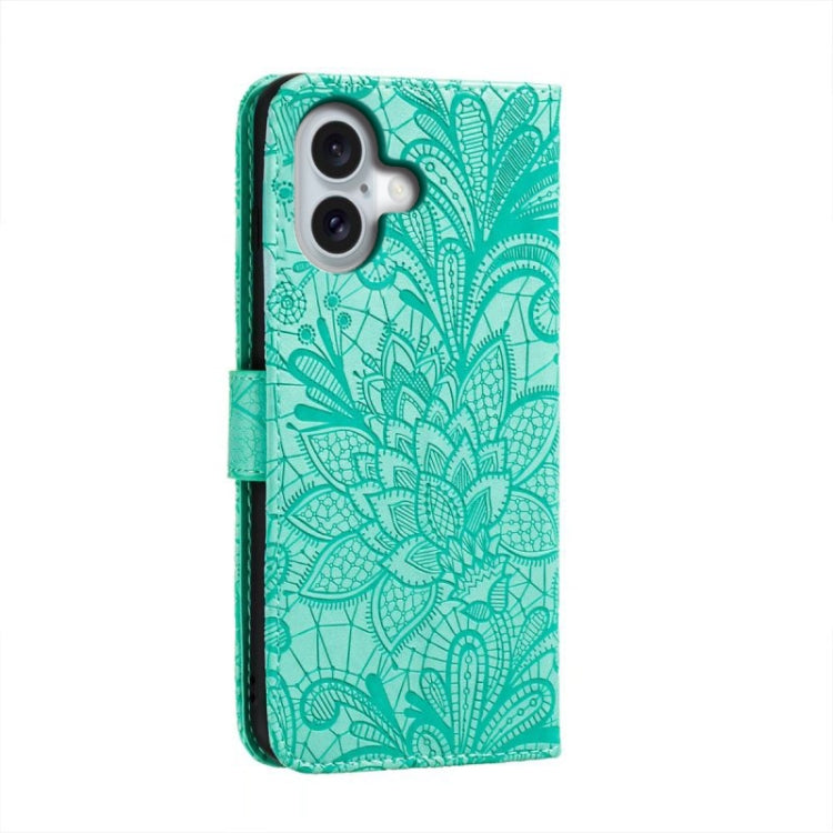 For iPhone 16 Lace Flower Embossing Flip Leather Phone Case