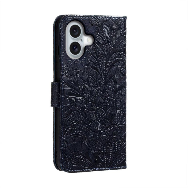 For iPhone 16 Lace Flower Embossing Flip Leather Phone Case
