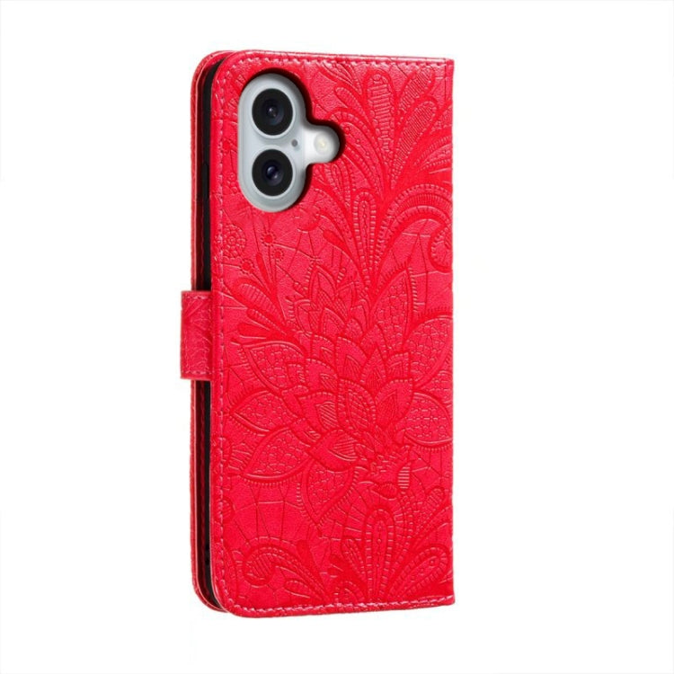 For iPhone 16 Lace Flower Embossing Flip Leather Phone Case