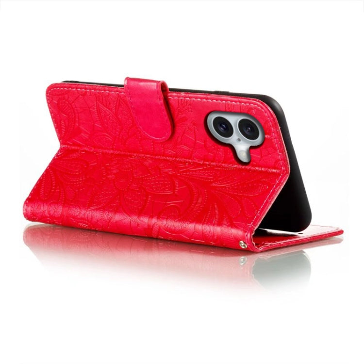 For iPhone 16 Lace Flower Embossing Flip Leather Phone Case