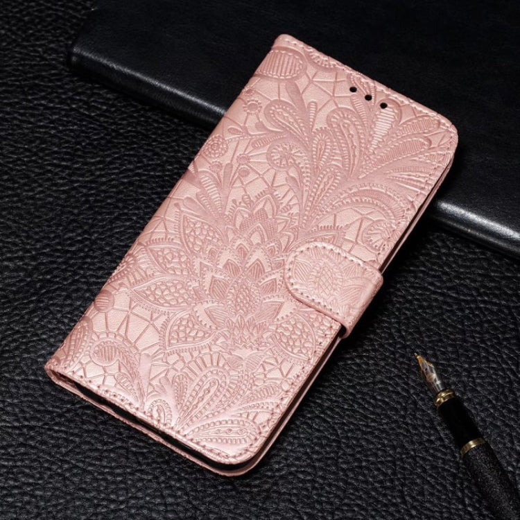 For iPhone 16 Pro Lace Flower Embossing Flip Leather Phone Case