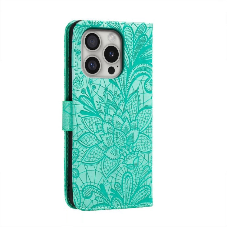 For iPhone 16 Pro Lace Flower Embossing Flip Leather Phone Case