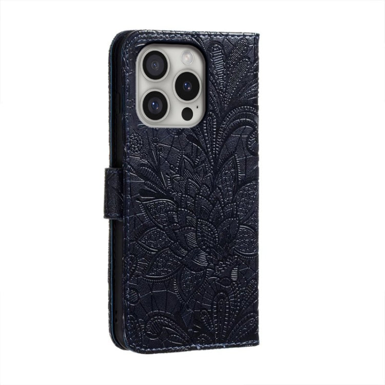 For iPhone 16 Pro Lace Flower Embossing Flip Leather Phone Case