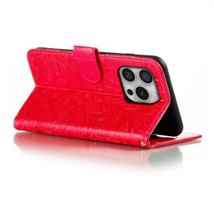 For iPhone 16 Pro Lace Flower Embossing Flip Leather Phone Case