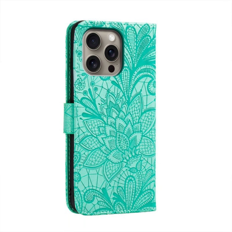 For iPhone 16 Pro Max Lace Flower Embossing Flip Leather Phone Case