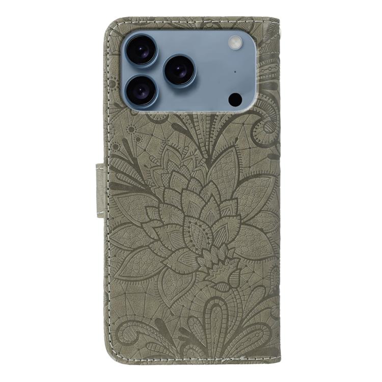 For iPhone 17 Pro Lace Flower Embossing Flip Leather Phone Case