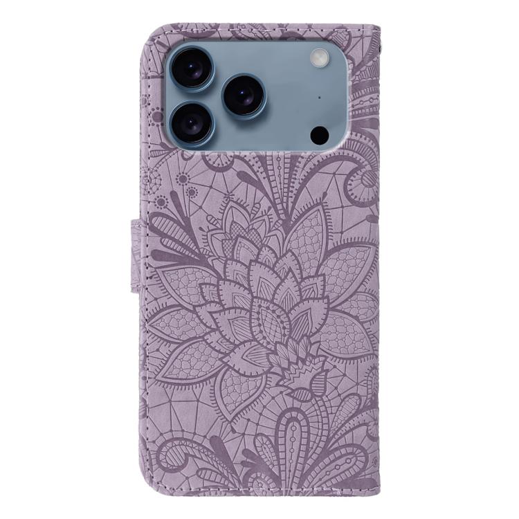 For iPhone 17 Pro Lace Flower Embossing Flip Leather Phone Case