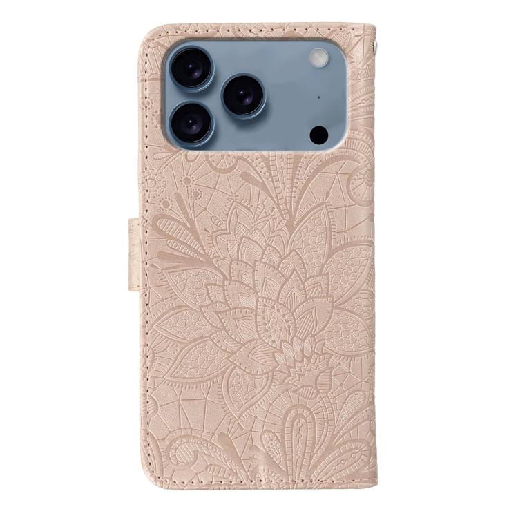For iPhone 17 Pro Lace Flower Embossing Flip Leather Phone Case