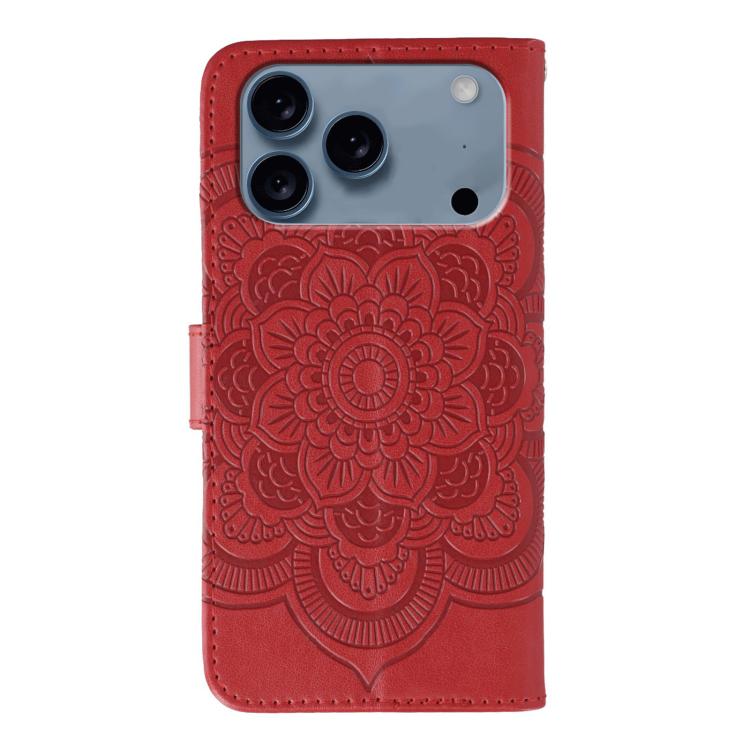 For iPhone 17 Pro Max Sun Mandala Embossing Leather Phone Case